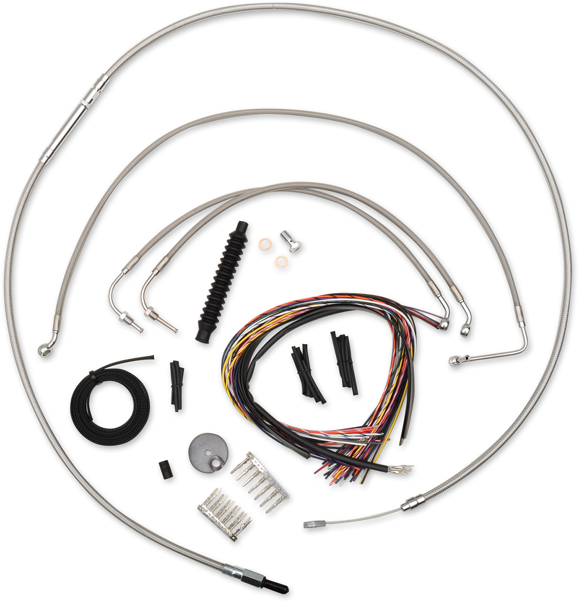 Complete Stainless Braided Handlebar Cable/Brake Line Kit — Cable Kit - 0610-1190