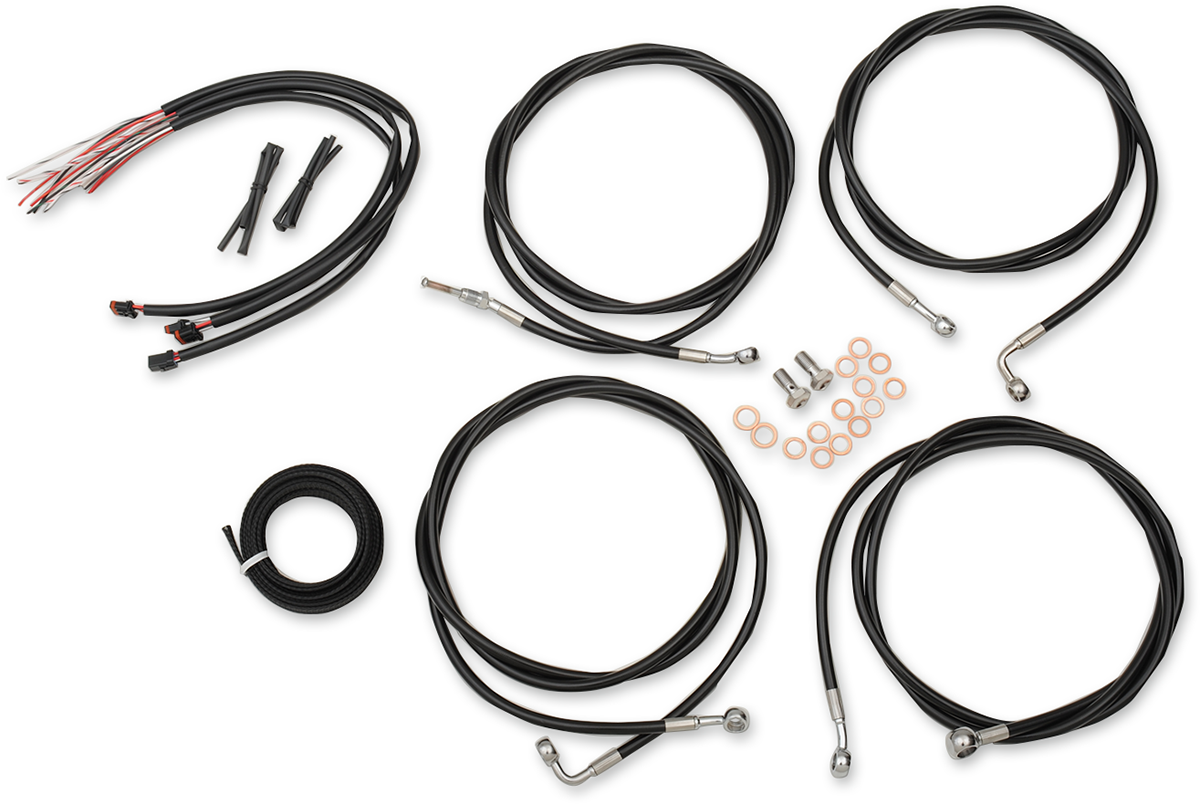 Complete Black Vinyl Braided Handlebar Cable/Brake Line Kit - 0610-1950
