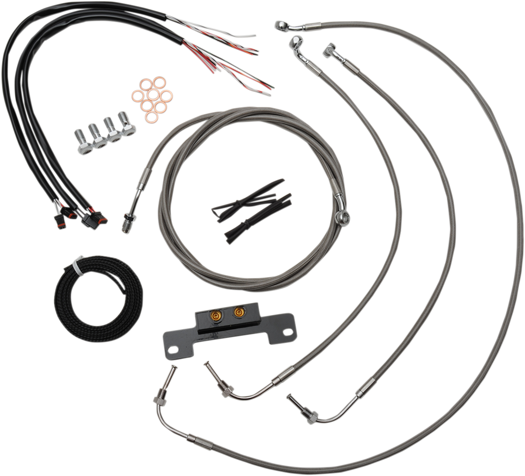 Complete Stainless Braided Handlebar Cable/Brake Line Kit — Cable Kit - 0662-0213
