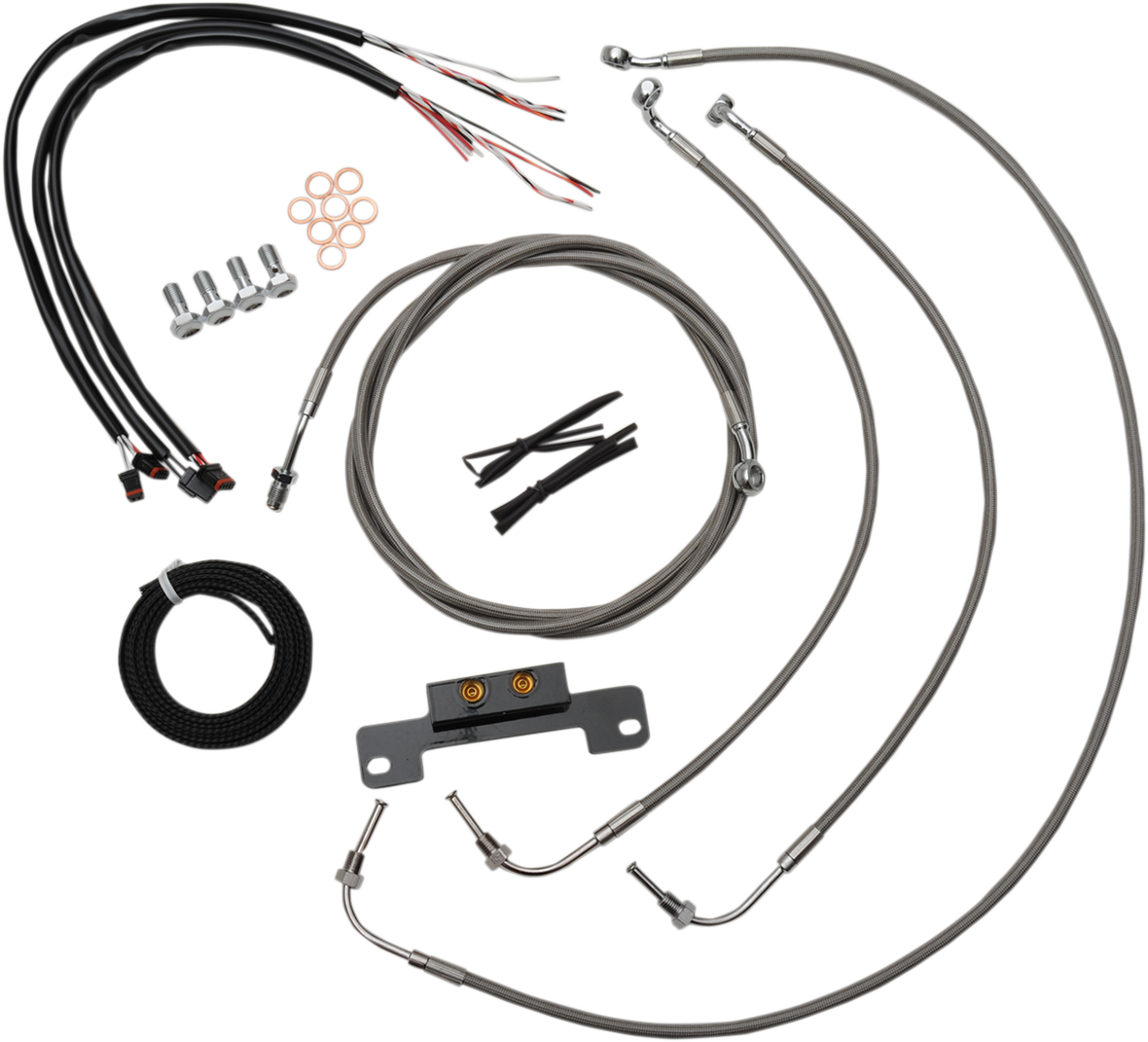 Complete Stainless Braided Handlebar Cable/Brake Line Kit — Cable Kit - 0662-0213