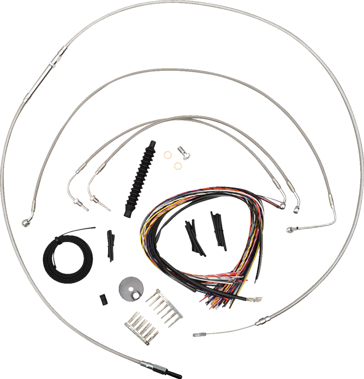 Complete Stainless Braided Handlebar Cable/Brake Line Kit — Cable Kit - 0662-0840