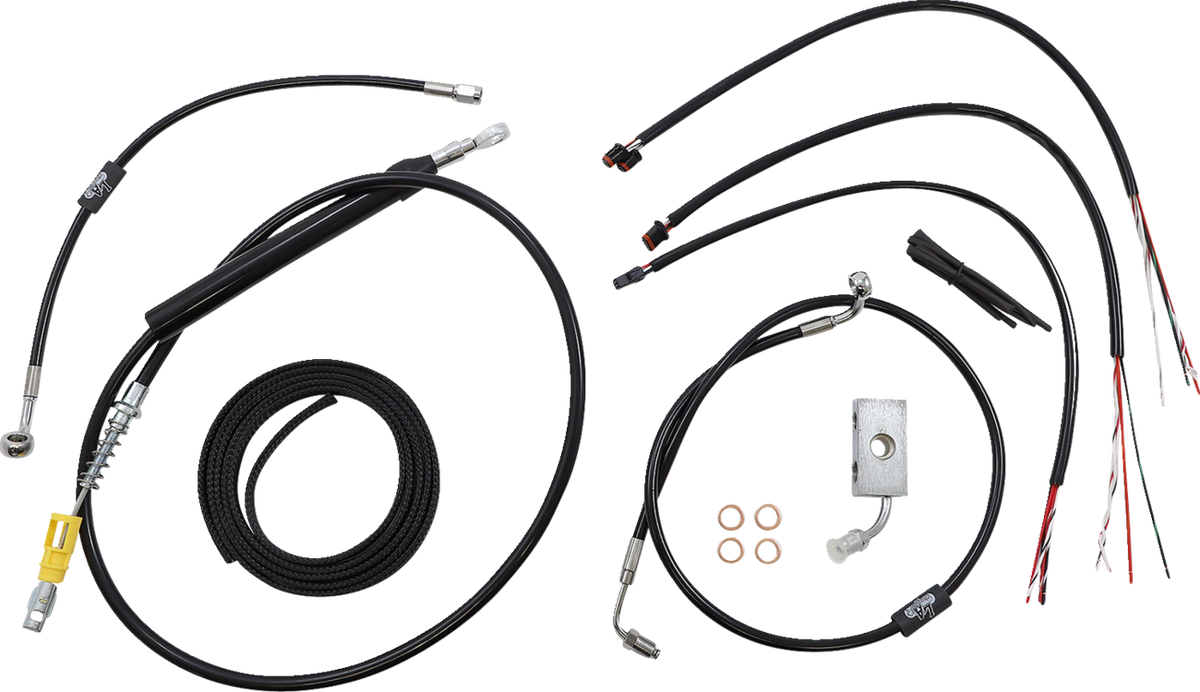 Complete Black Vinyl Braided Handlebar Cable/Brake Line Kit - 0662-0844