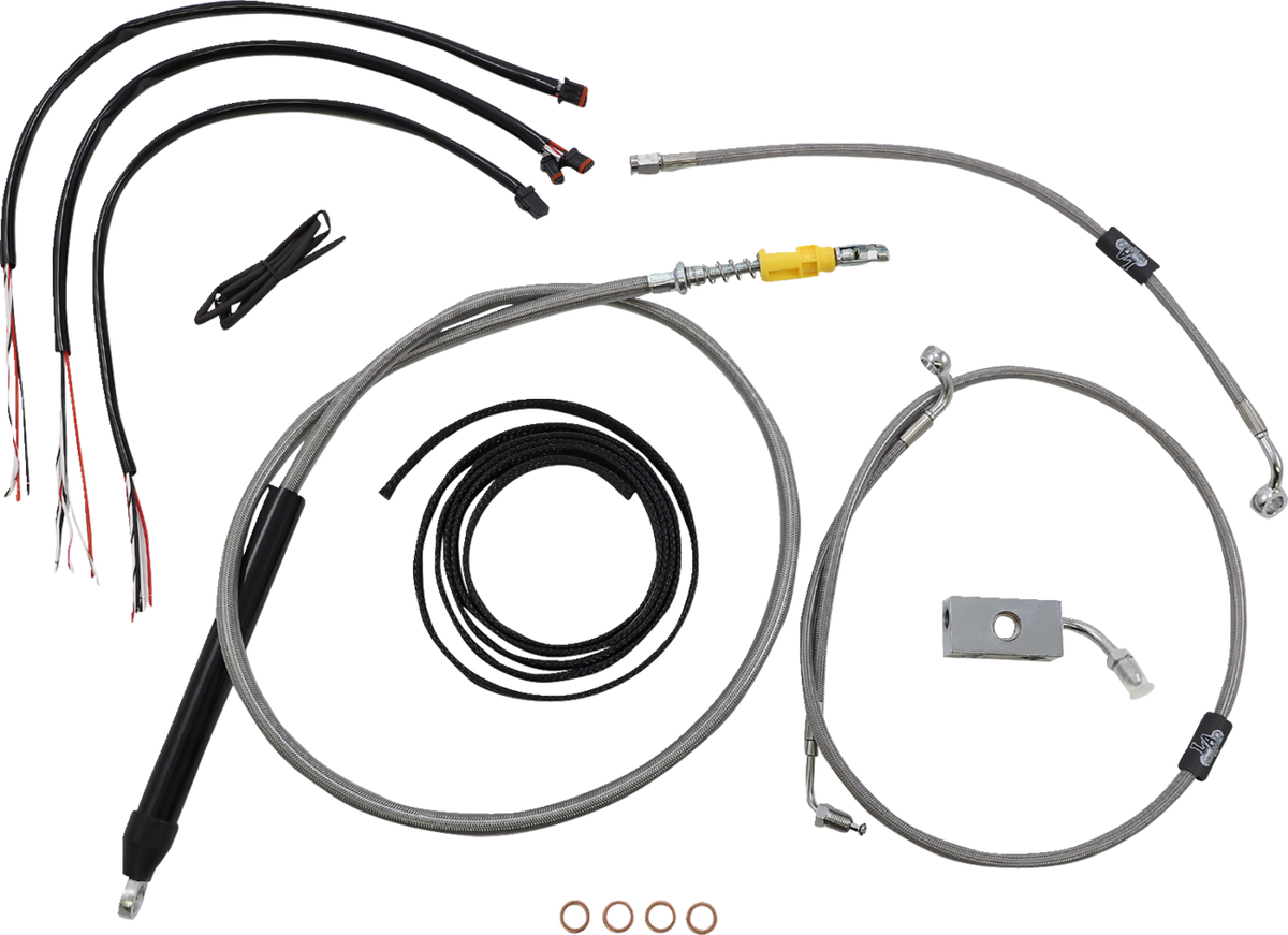 Complete Stainless Braided Handlebar Cable/Brake Line Kit — Cable Kit - 0662-0846