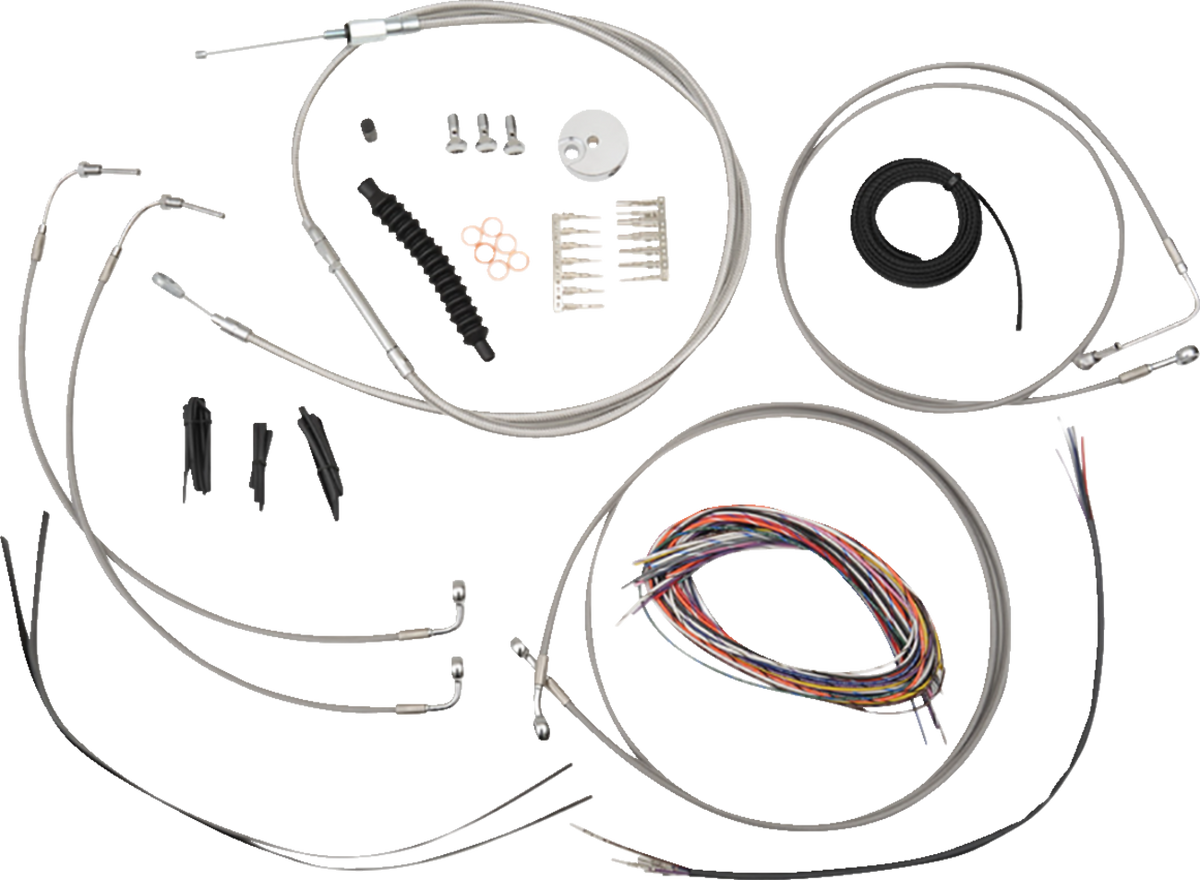 Complete Stainless Braided Handlebar Cable/Brake Line Kit — Cable Kit - 0662-0870