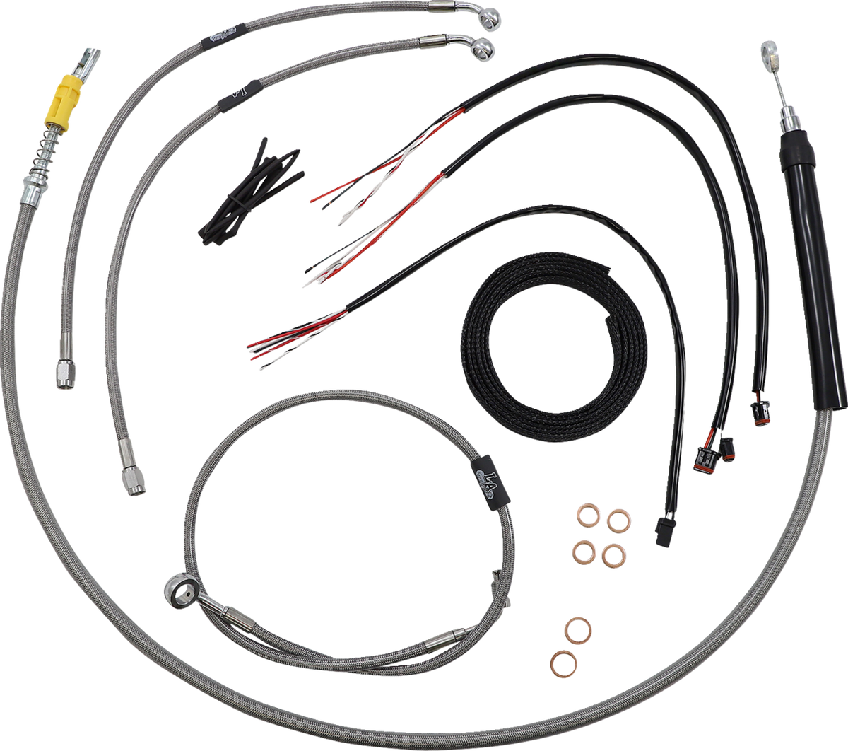 Complete Stainless Braided Handlebar Cable/Brake Line Kit — Cable Kit - 0662-0873