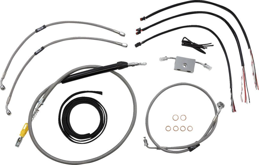 Complete Stainless Braided Handlebar Cable/Brake Line Kit — Cable Kit - 0662-0876
