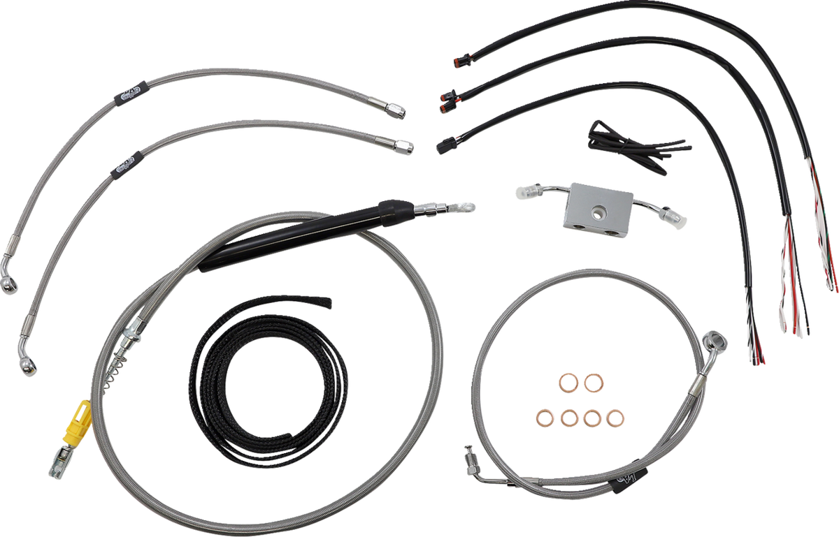 Complete Stainless Braided Handlebar Cable/Brake Line Kit — Cable Kit - 0662-0876
