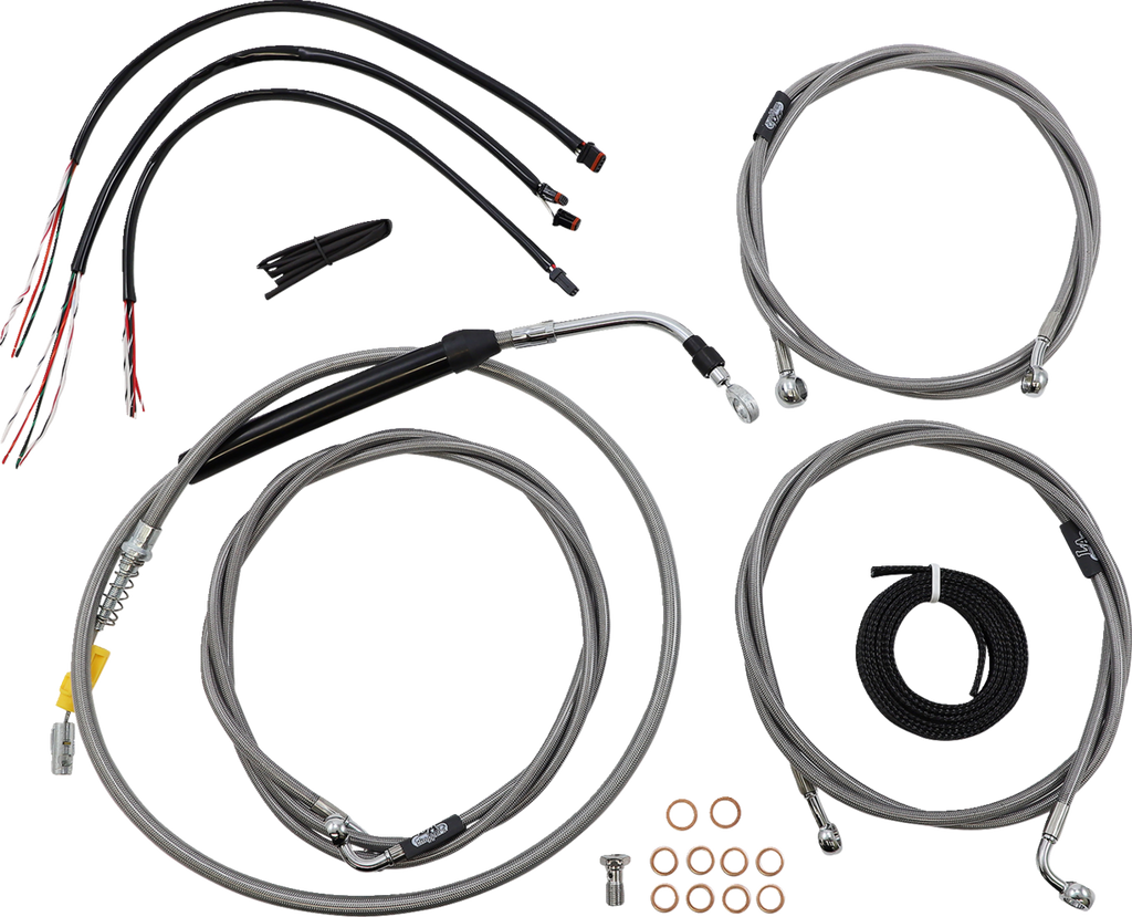 Complete Stainless Braided Handlebar Cable/Brake Line Kit — Cable Kit - 0662-1108