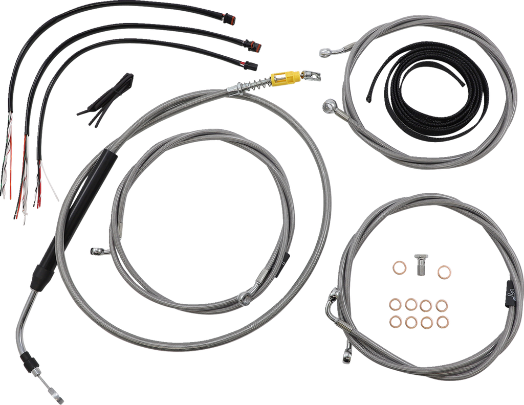 Complete Stainless Braided Handlebar Cable/Brake Line Kit — Cable Kit - 0662-1114