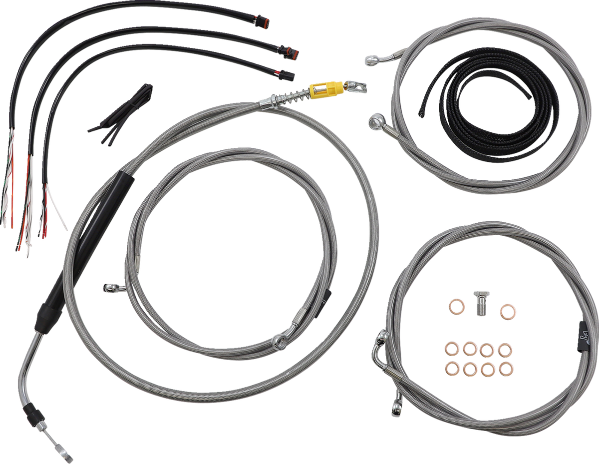 Complete Stainless Braided Handlebar Cable/Brake Line Kit — Cable Kit - 0662-1114