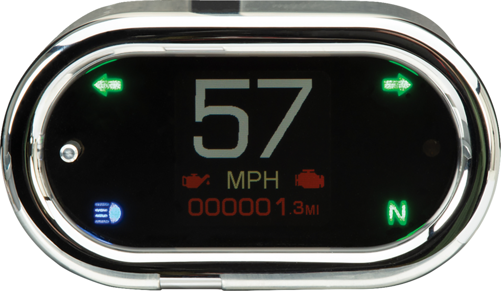 Handle Bar Mount Speedometer - With Signals - Oval - Chrome