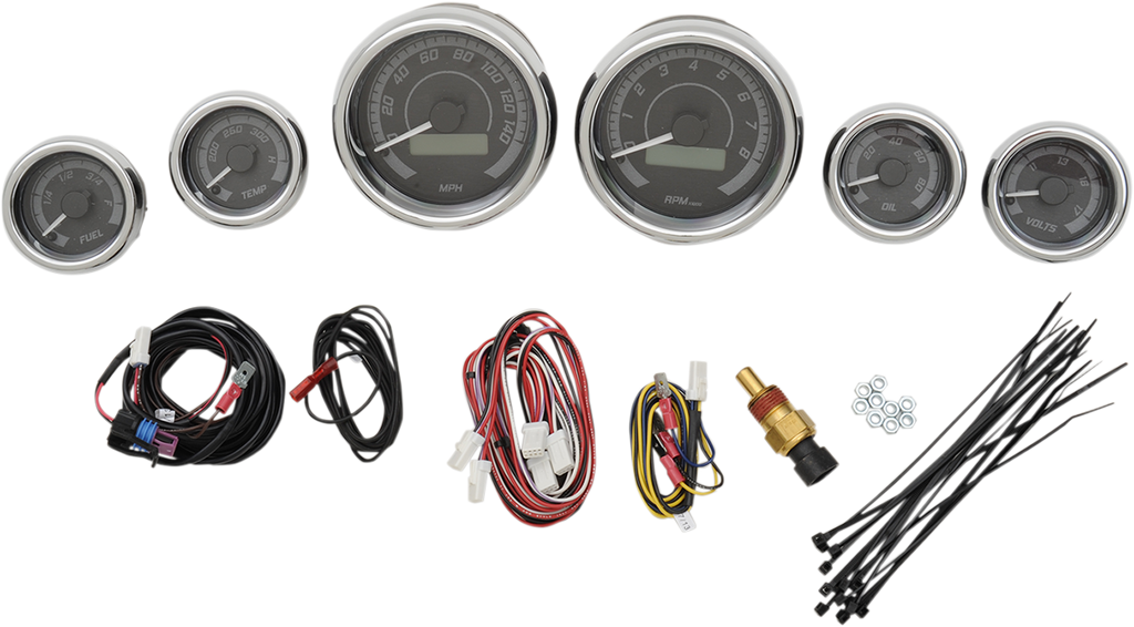 MVX-8K Series Analog/Digital 6-Gauge Kit - Chrome Bezel - Black Face with Gray Background