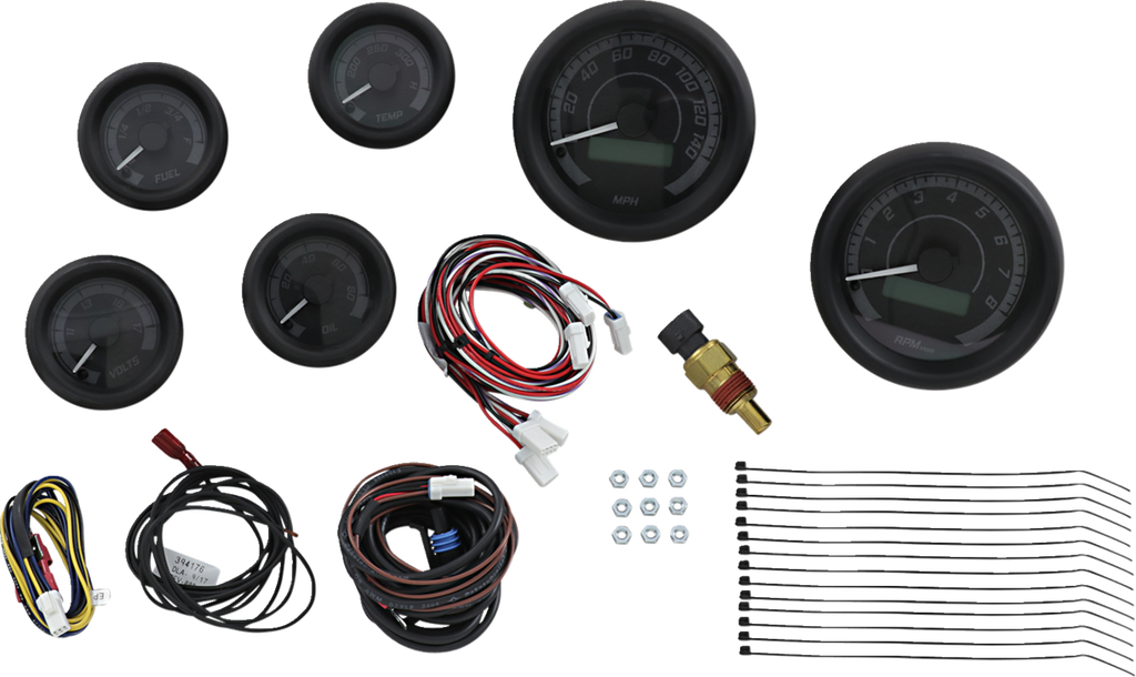 MVX-8K Series Analog/Digital 6-Gauge Kit - Black Bezel - Black Face with Gray Background