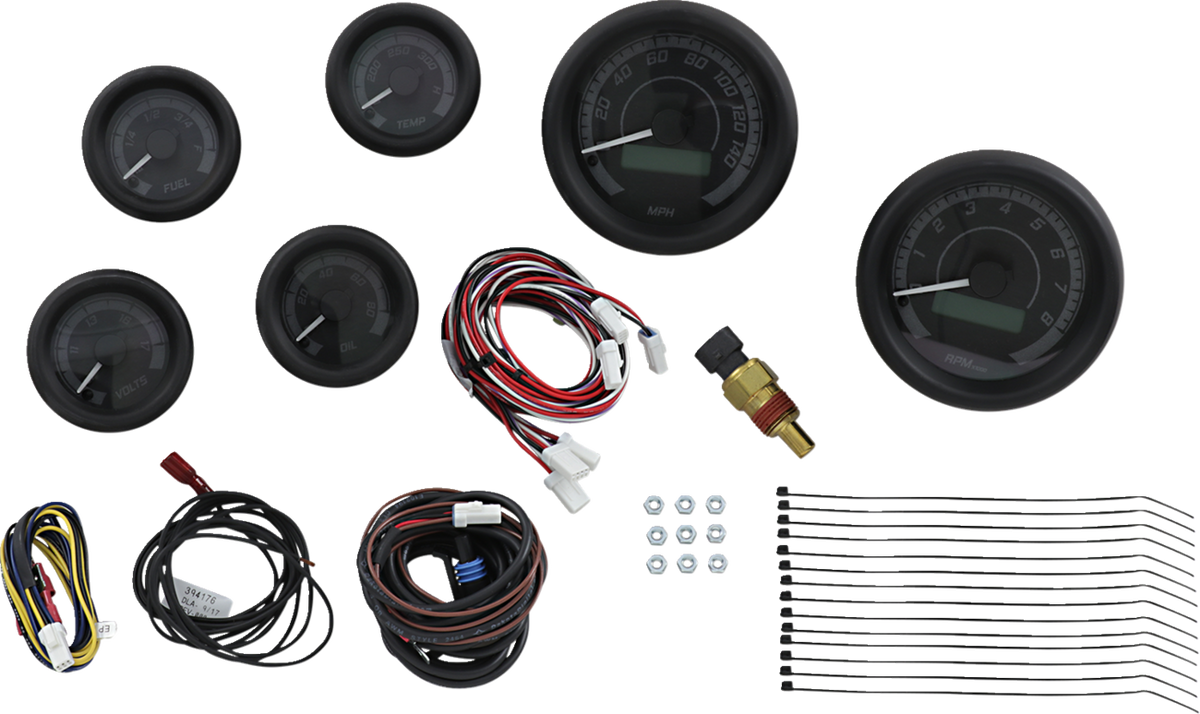 MVX-8K Series Analog/Digital 6-Gauge Kit - Black Bezel - Black Face with Gray Background