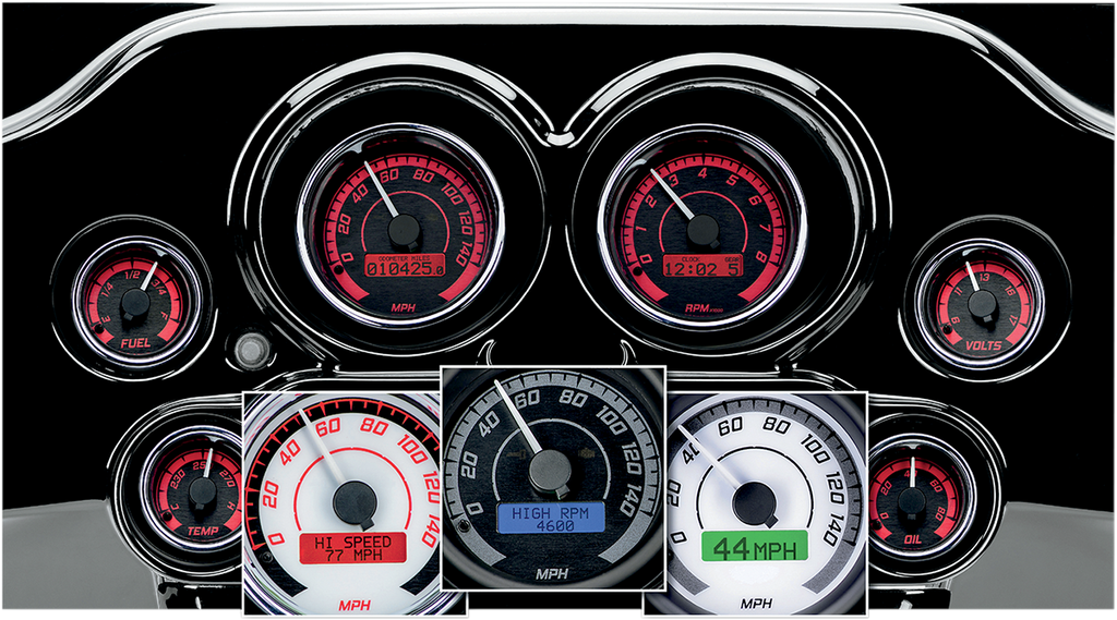 MVX-8K Series Analog/Digital 6-Gauge Kit - Black Bezel - Black Face with Gray Background