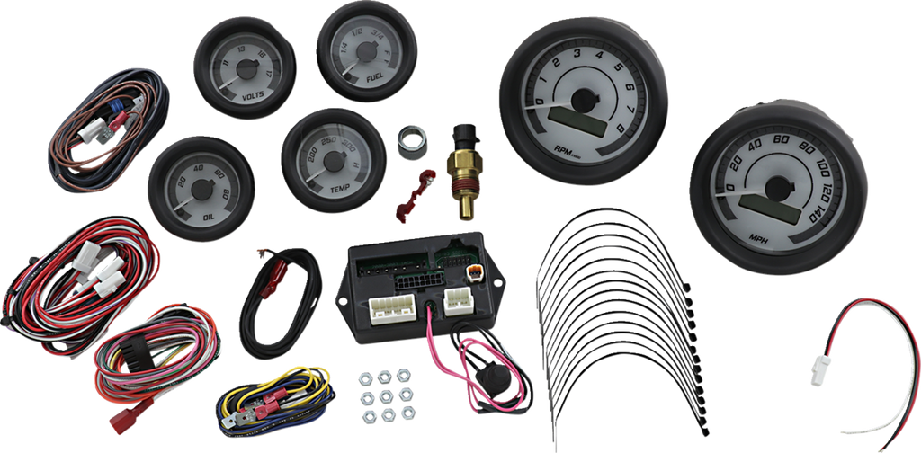 MVX-8K Series Analog/Digital 6-Gauge Kit - Black Bezel - White Face with Gray Background