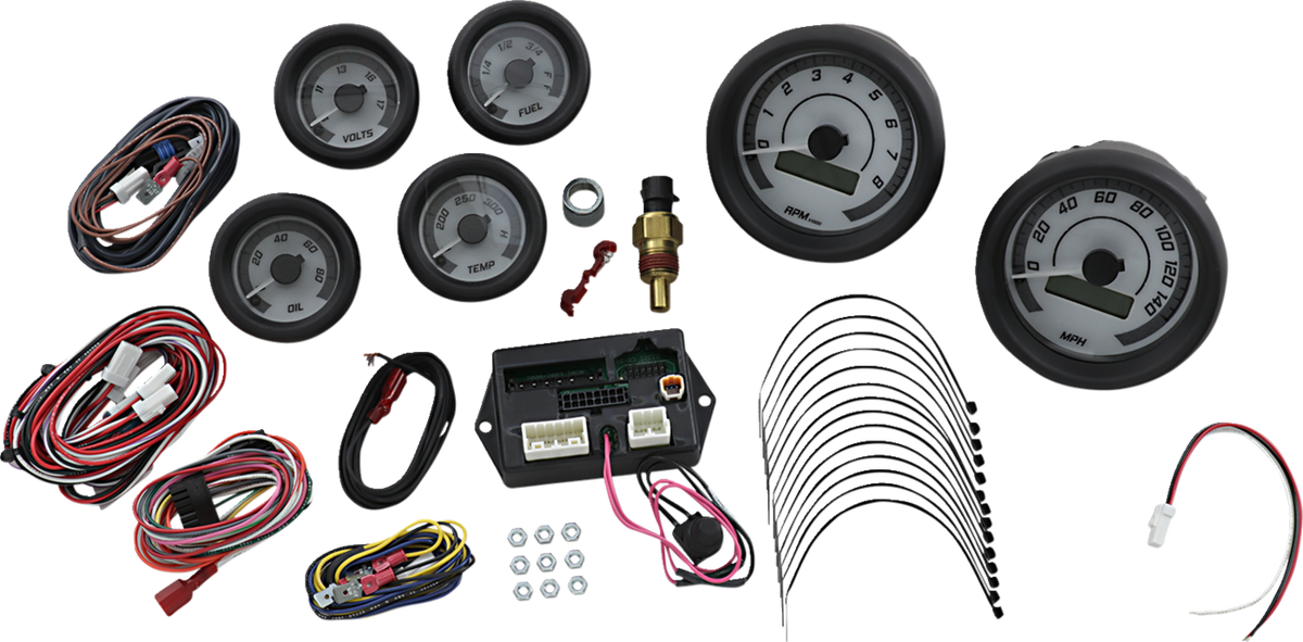 MVX-8K Series Analog/Digital 6-Gauge Kit - Black Bezel - White Face with Gray Background