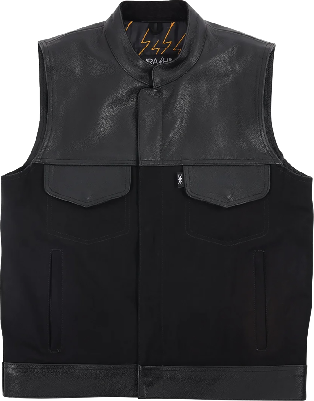 Thrashin Supply Co. Kanan Leather/Denim Riding Vest — Black