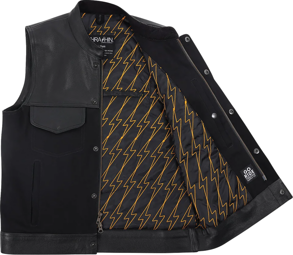 Thrashin Supply Co. Kanan Leather/Denim Riding Vest — Black