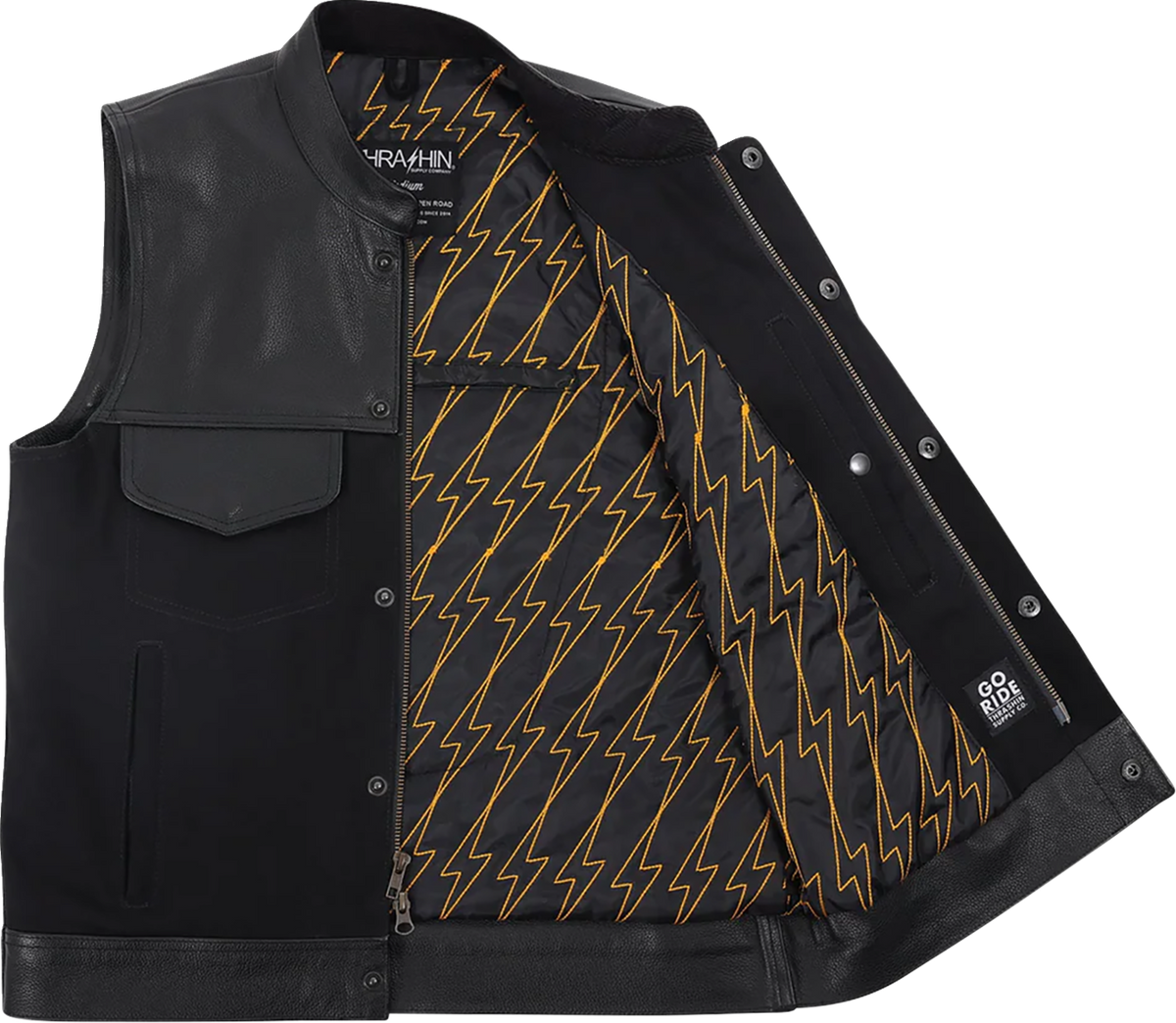 Thrashin Supply Co. Kanan Leather/Denim Riding Vest — Black