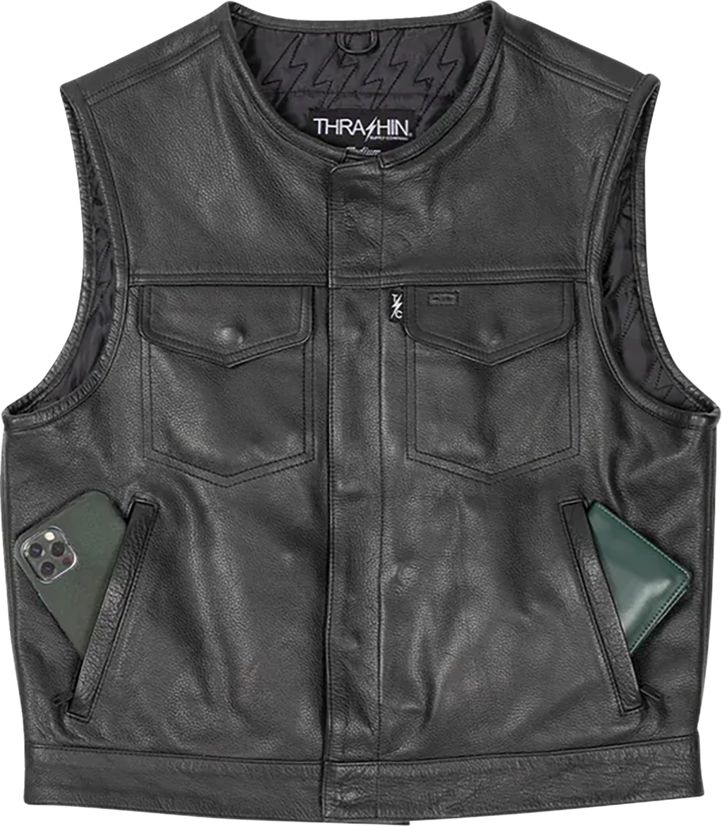 Thrashin Supply Co. Encinal Leather Shorty Riding Vest — Black