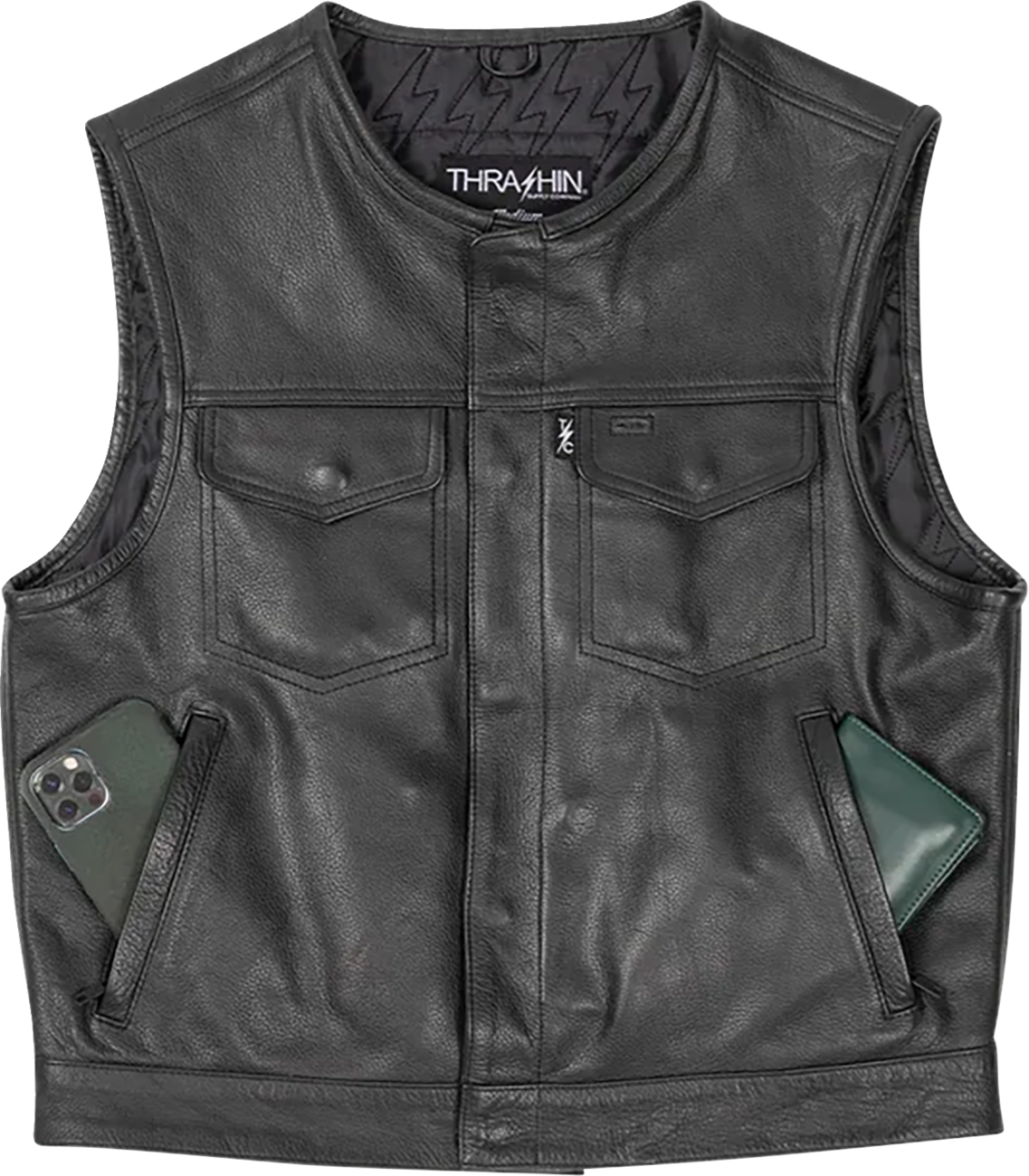 Thrashin Supply Co. Encinal Leather Shorty Riding Vest — Black