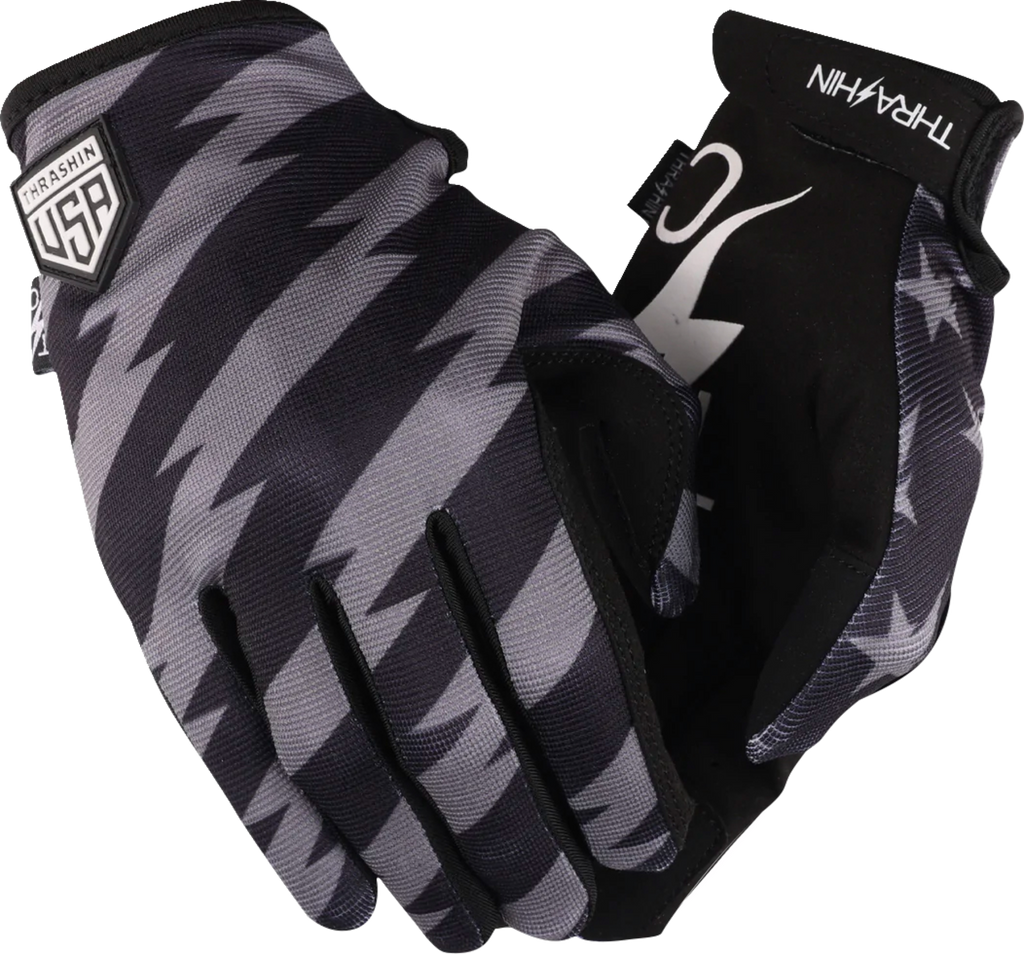 Thrashin Supply Co. Stars & Bolts Stealth Gloves — Black/Gray