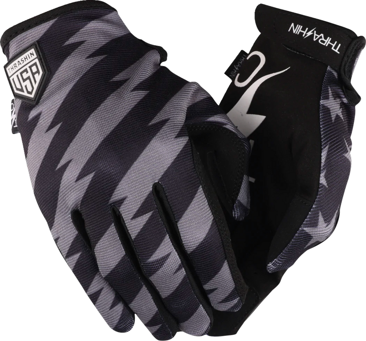 Thrashin Supply Co. Stars & Bolts Stealth Gloves — Black/Gray
