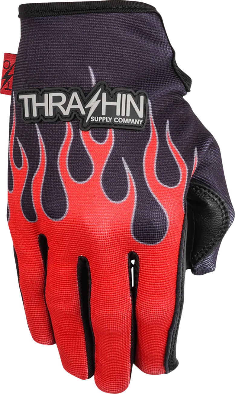 Thrashin Supply Co. Stealth Leather Palm Flame Gloves — Red