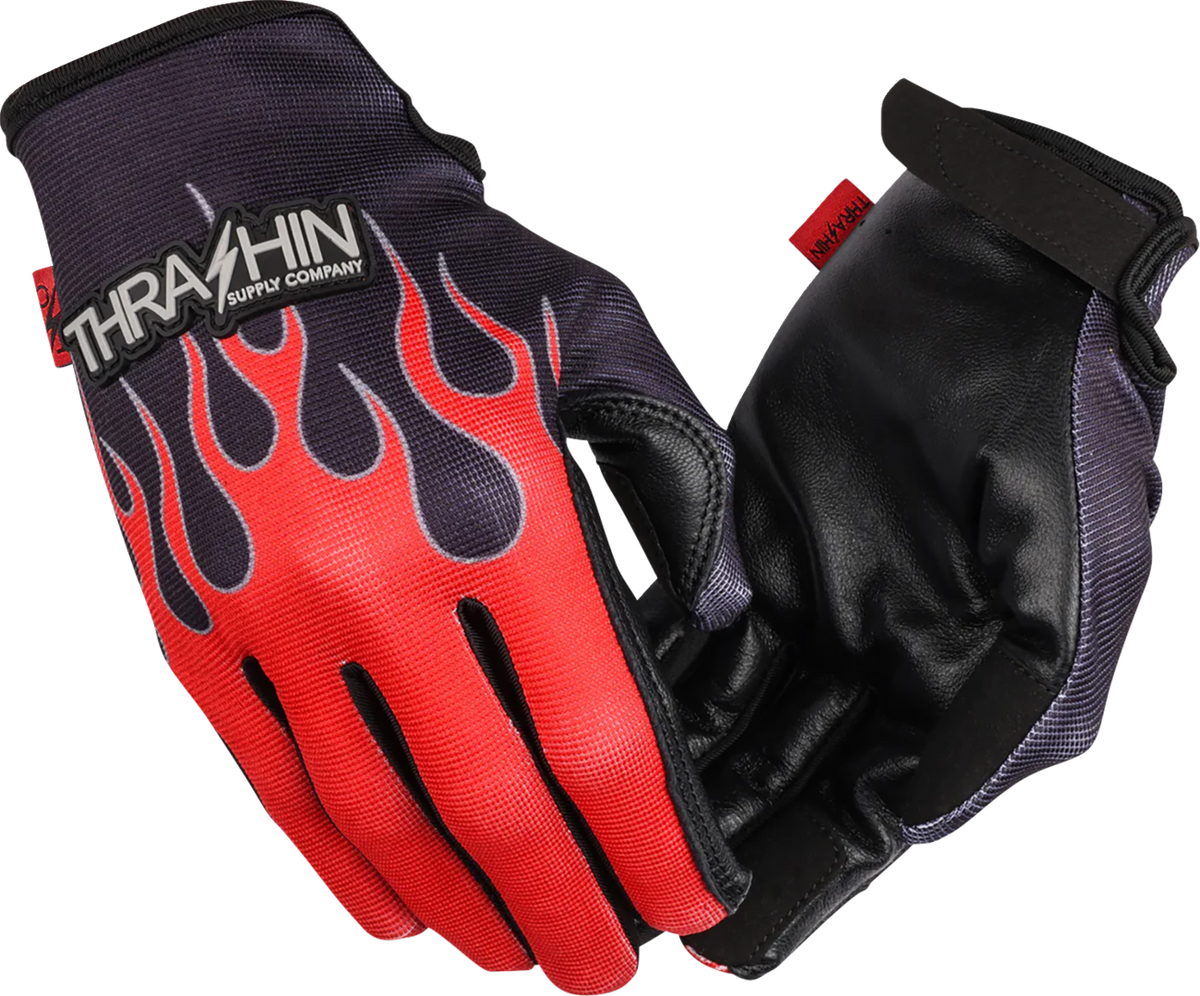 Thrashin Supply Co. Stealth Leather Palm Flame Gloves — Red
