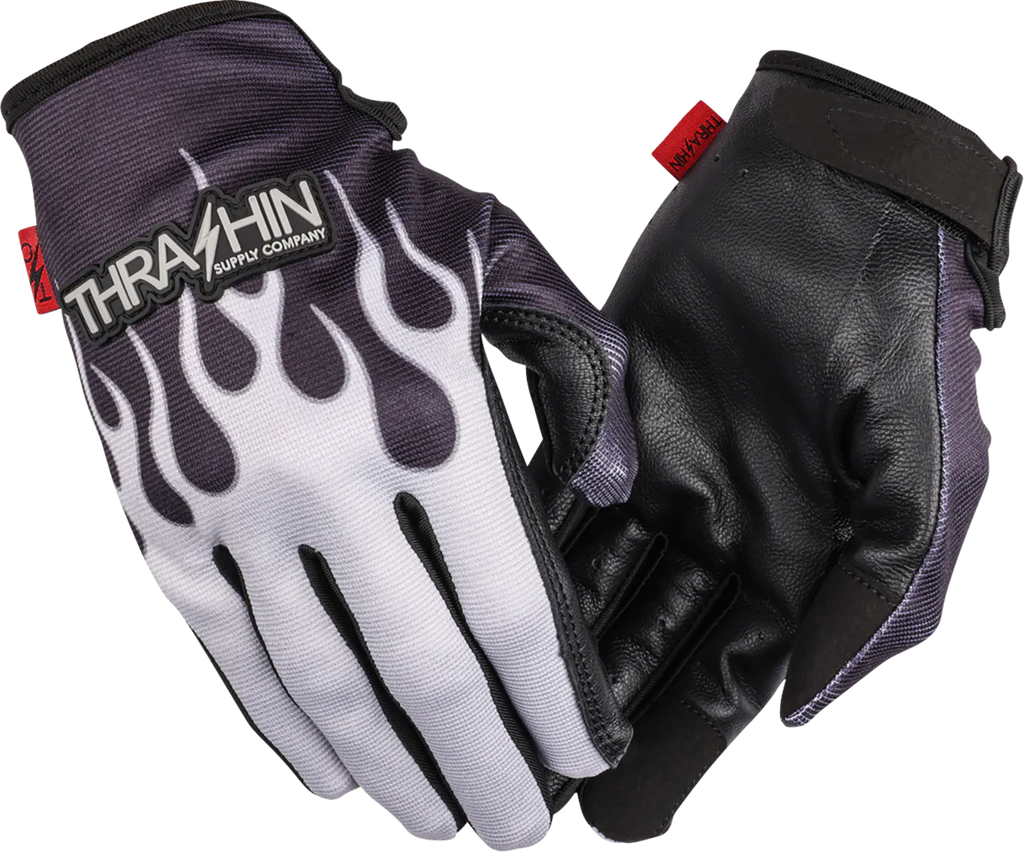 Thrashin Supply Co. Stealth Leather Palm Flame Gloves — Gray