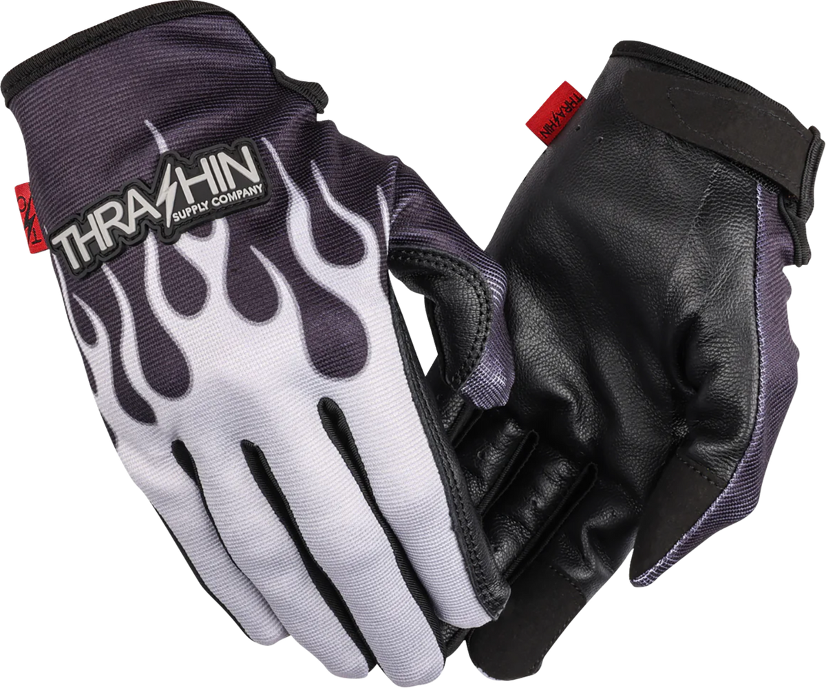 Thrashin Supply Co. Stealth Leather Palm Flame Gloves — Gray