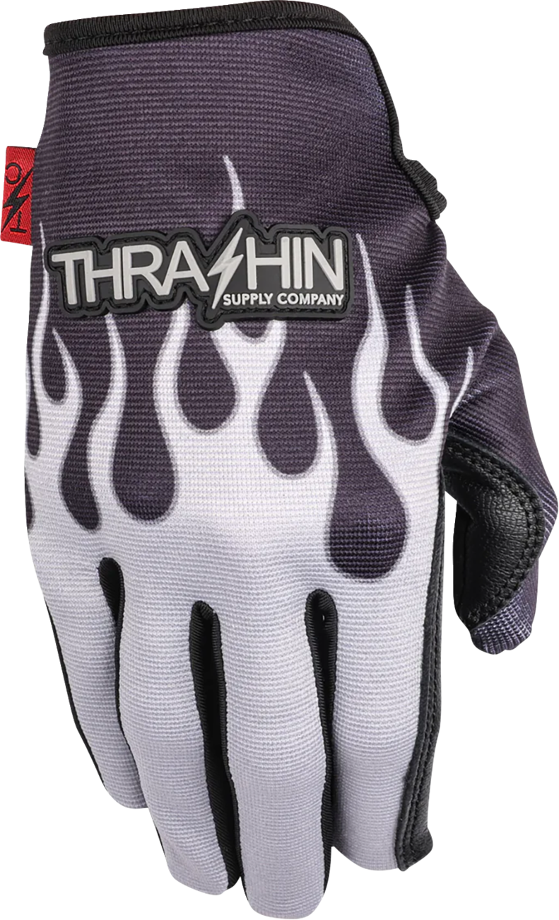 Thrashin Supply Co. Stealth Leather Palm Flame Gloves — Gray