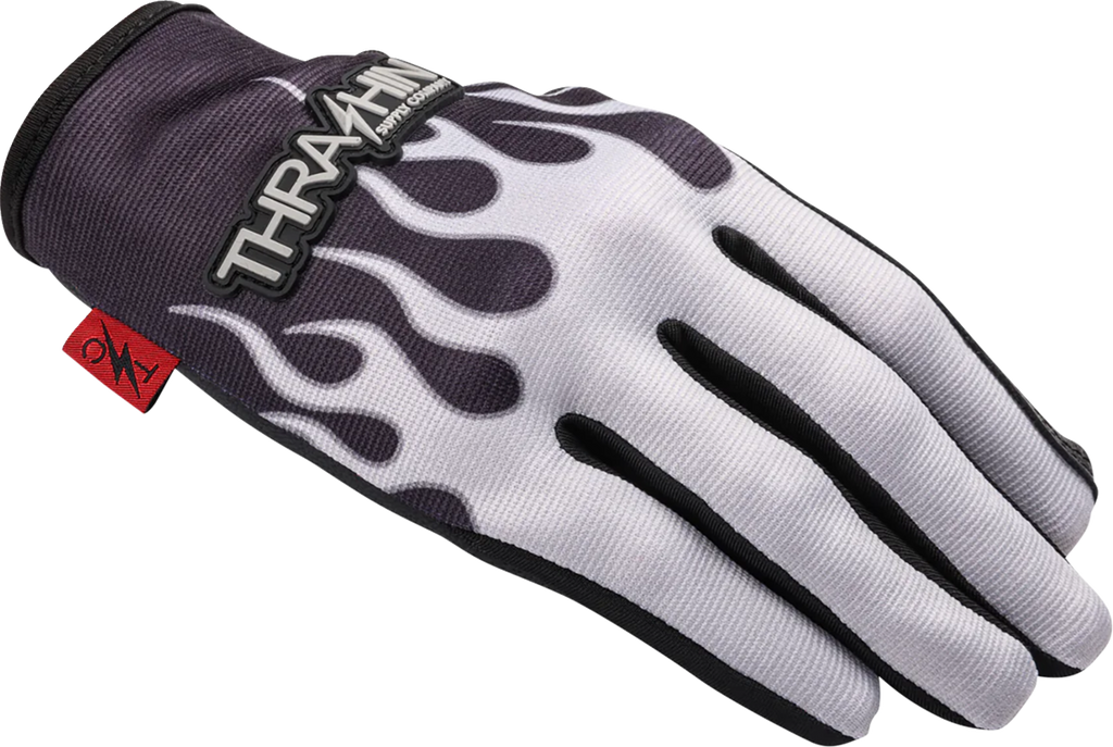 Thrashin Supply Co. Stealth Leather Palm Flame Gloves — Gray