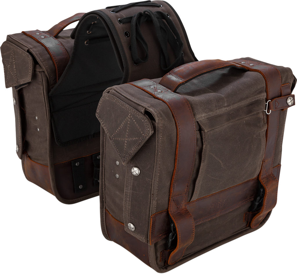 Throw-over Saddlebag — Leather/Wet-Waxed Cotton - B15-1002D