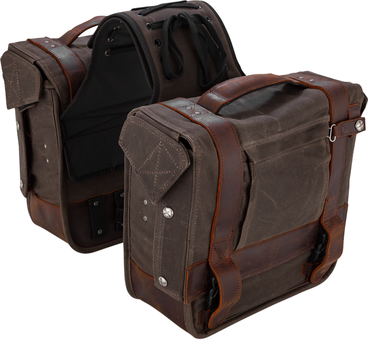 Throw-over Saddlebag — Leather/Wet-Waxed Cotton - B15-1002D