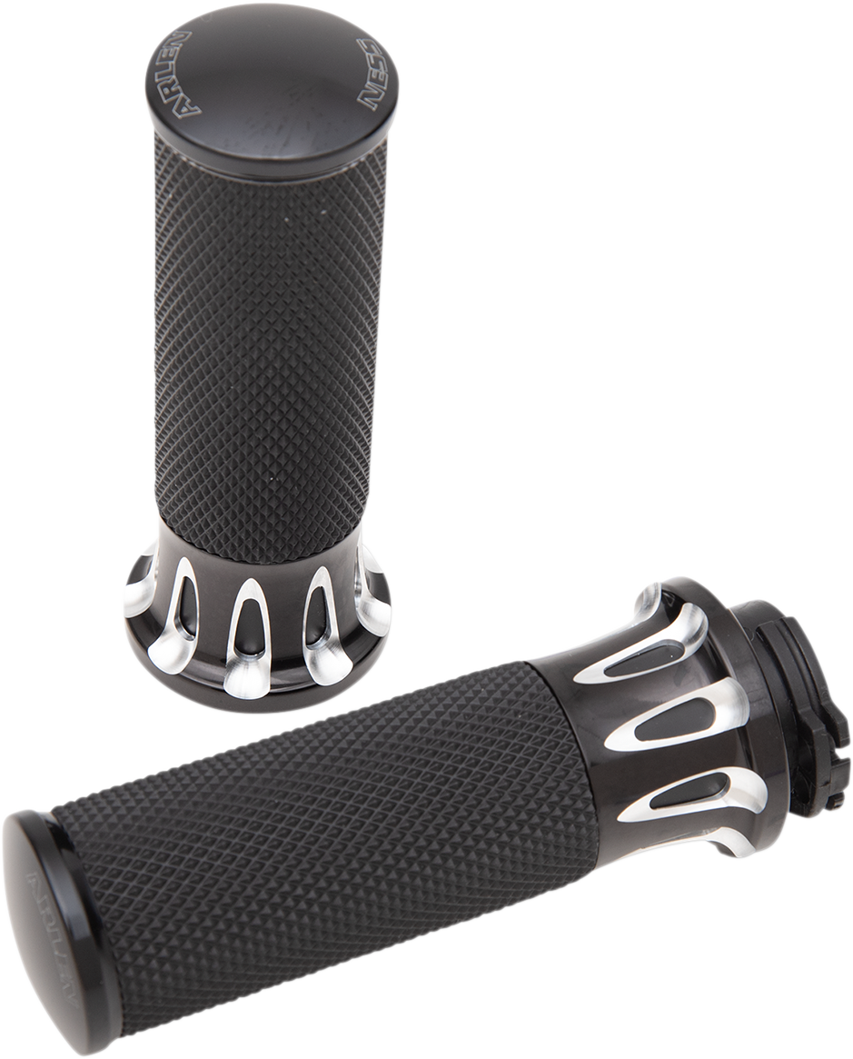 Fusion Deep Cut Grips - Cable - Black (07-317) by Arlen Ness