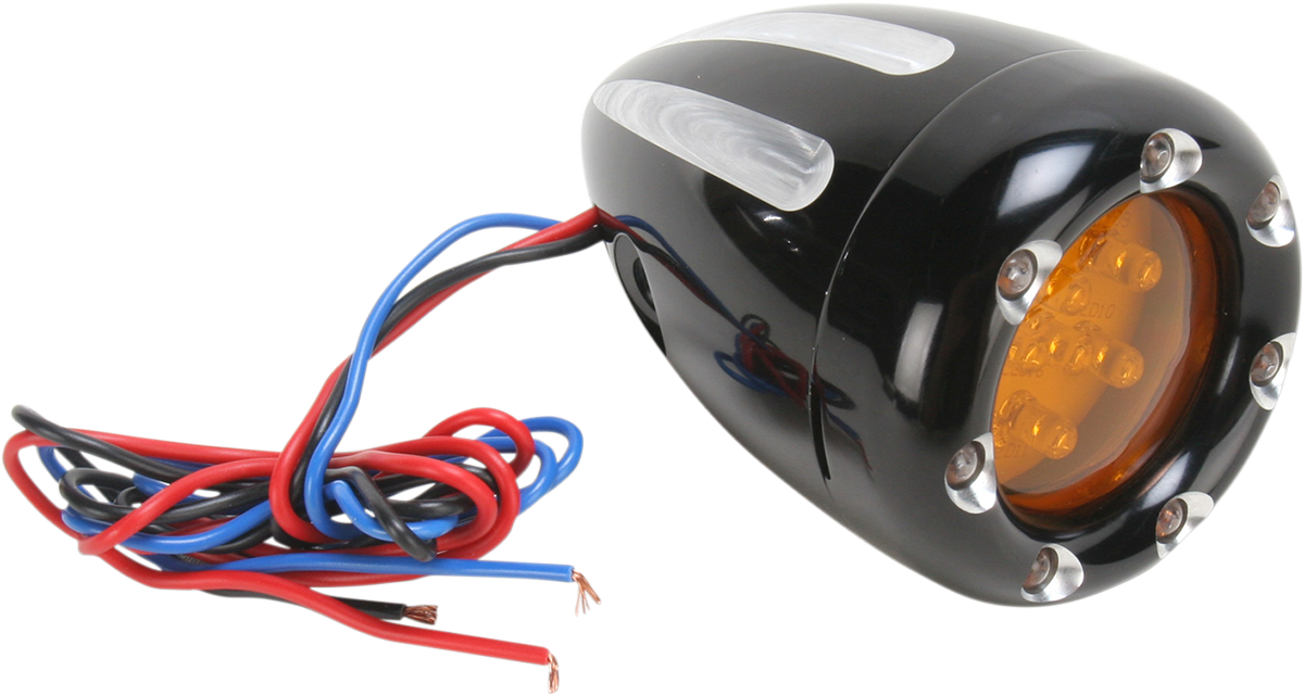 Turn Signals - LED - Deep Cut - Black/Amber - White Ring (12-765) by Arlen Ness